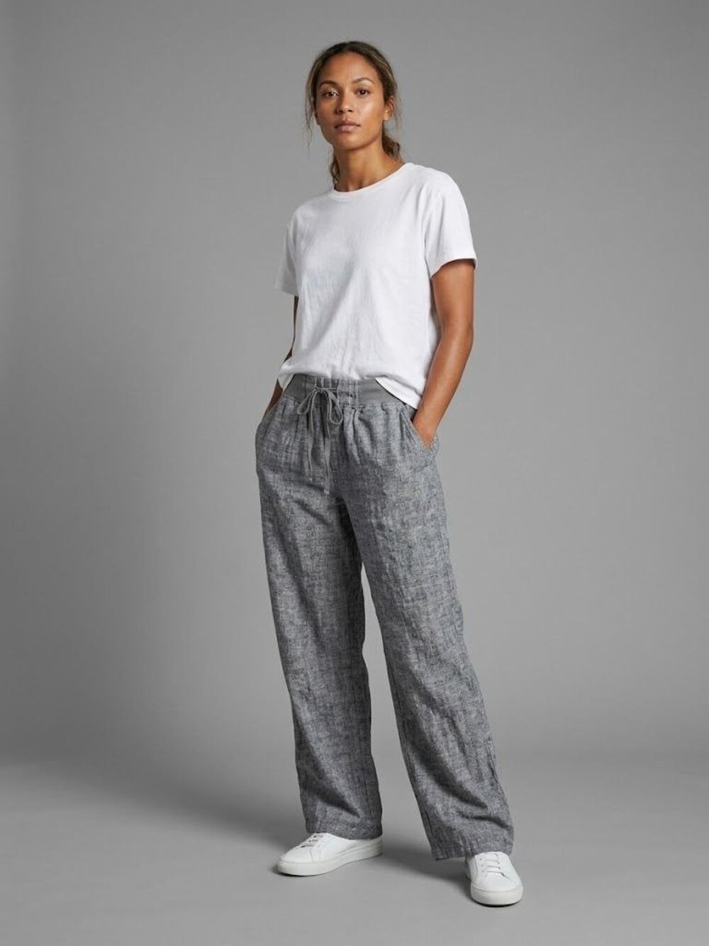 NY&C New York & Company Womens Gray Linen Blend Wide Leg Pants M Drawstring